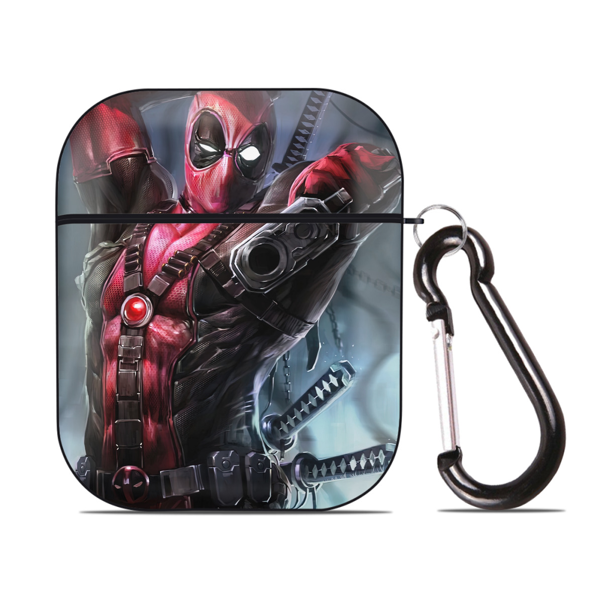 （画像用） Deadpool デッドプール AirPods 第2世代保護ケース ハードシェル ブラック 耐衝撃・防指紋・カラビナ付き