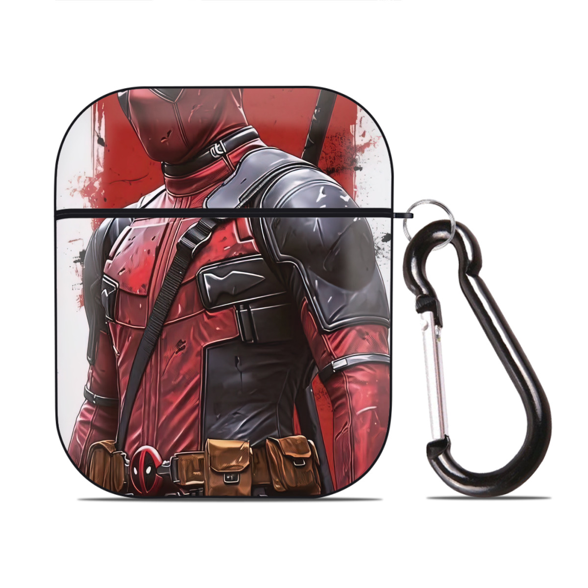 （画像用） Deadpool デッドプール AirPods 第2世代保護ケース ハードシェル ブラック 耐衝撃・防指紋・カラビナ付き