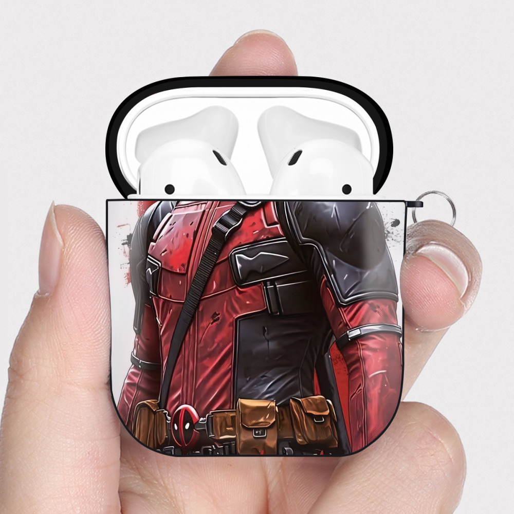 （画像用） Deadpool デッドプール AirPods 第2世代保護ケース ハードシェル ブラック 耐衝撃・防指紋・カラビナ付き