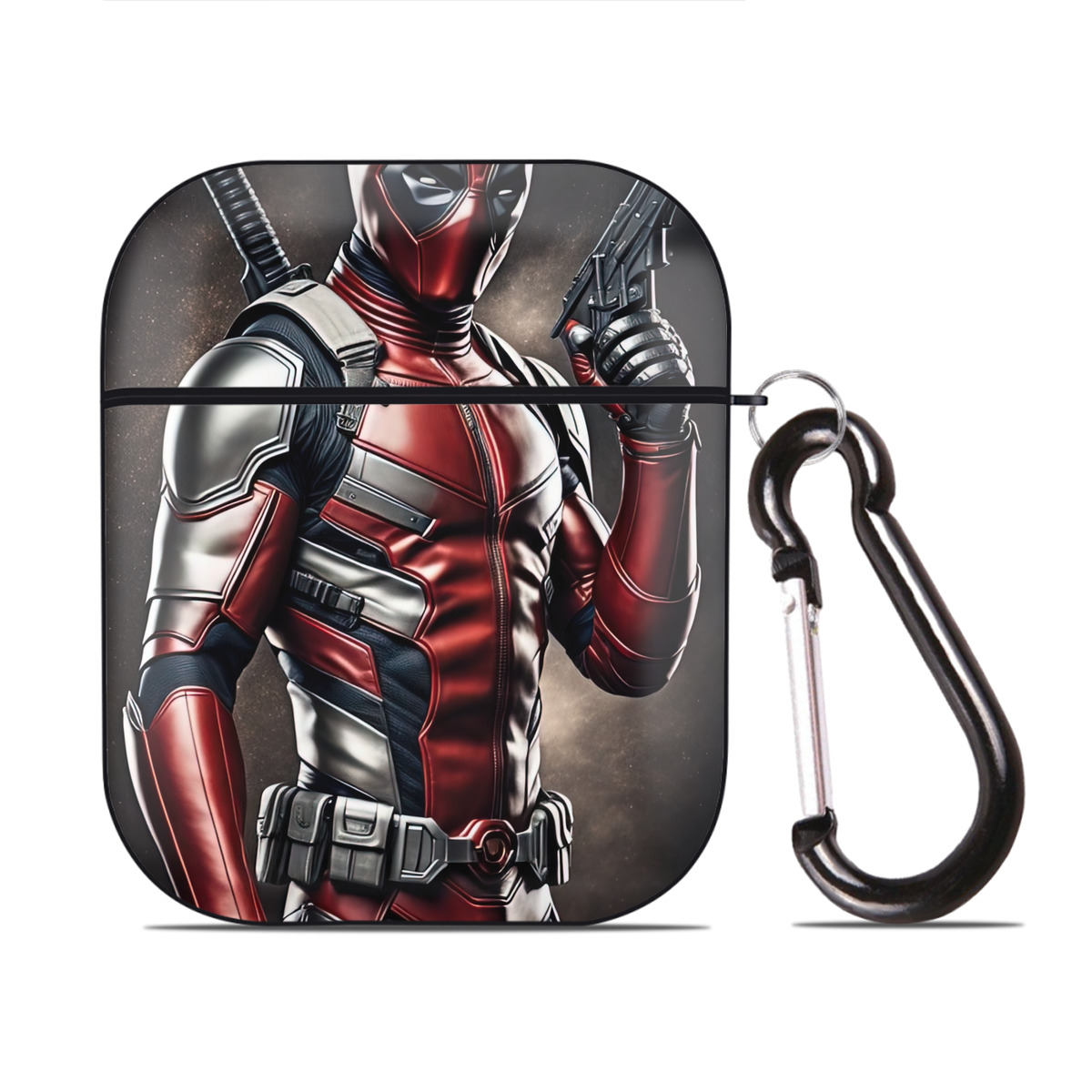 （画像用） Deadpool デッドプール AirPods 第2世代保護ケース ハードシェル ブラック 耐衝撃・防指紋・カラビナ付き