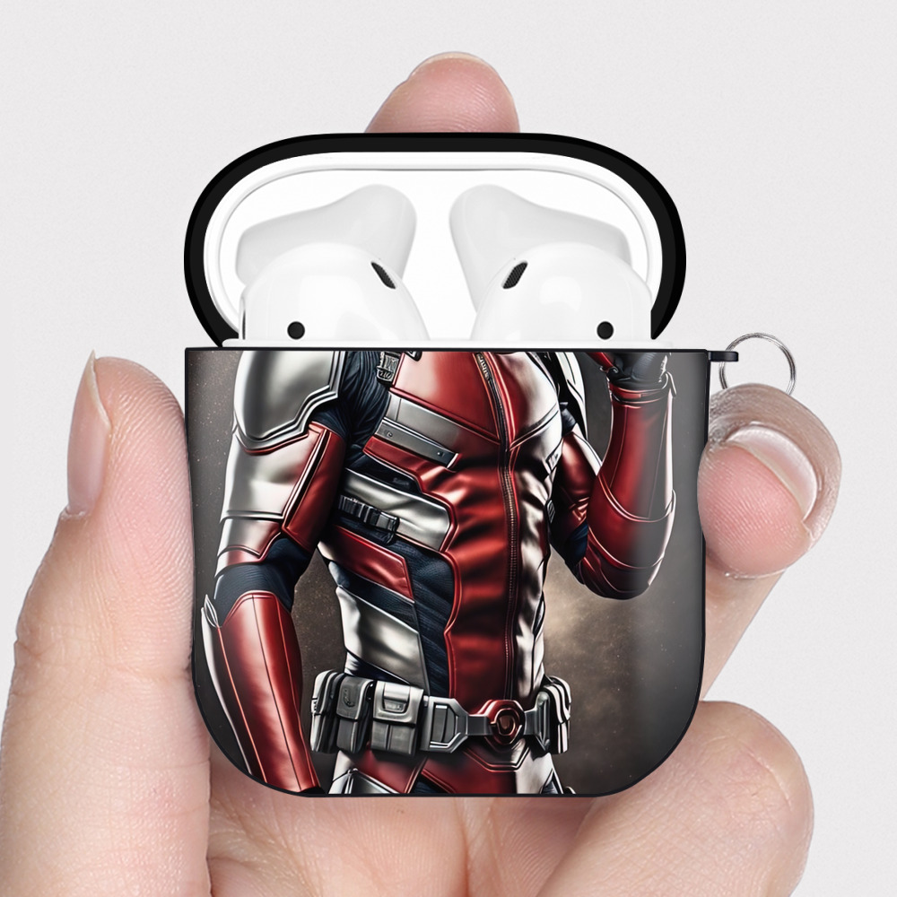 （画像用） Deadpool デッドプール AirPods 第2世代保護ケース ハードシェル ブラック 耐衝撃・防指紋・カラビナ付き