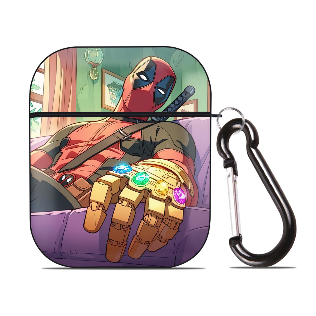 （画像用） Deadpool デッドプール AirPods 第2世代保護ケース ハードシェル ブラック 耐衝撃・防指紋・カラビナ付き