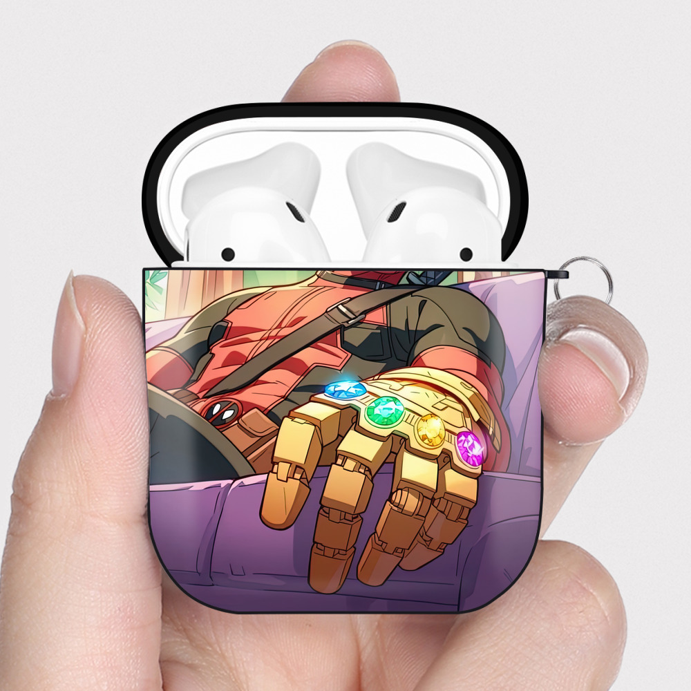 （画像用） Deadpool デッドプール AirPods 第2世代保護ケース ハードシェル ブラック 耐衝撃・防指紋・カラビナ付き