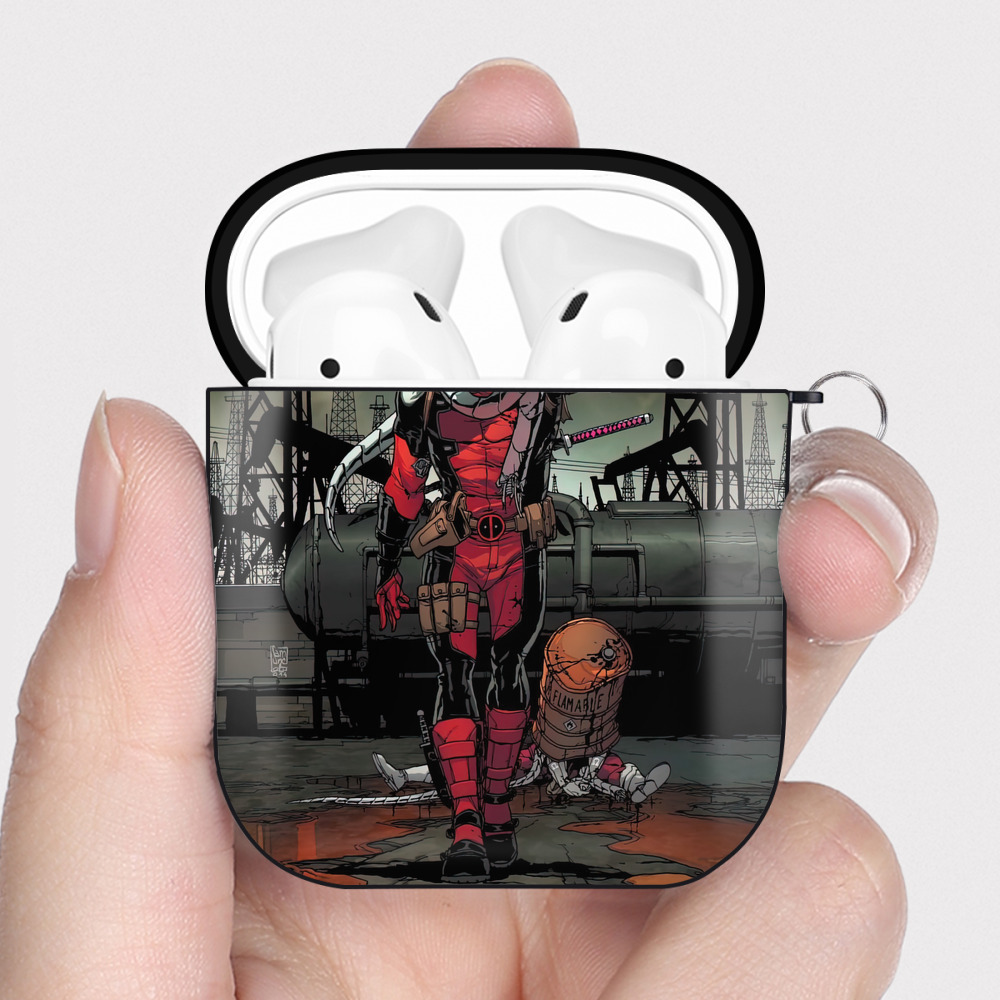 （画像用） Deadpool デッドプール AirPods 第2世代保護ケース ハードシェル ブラック 耐衝撃・防指紋・カラビナ付き