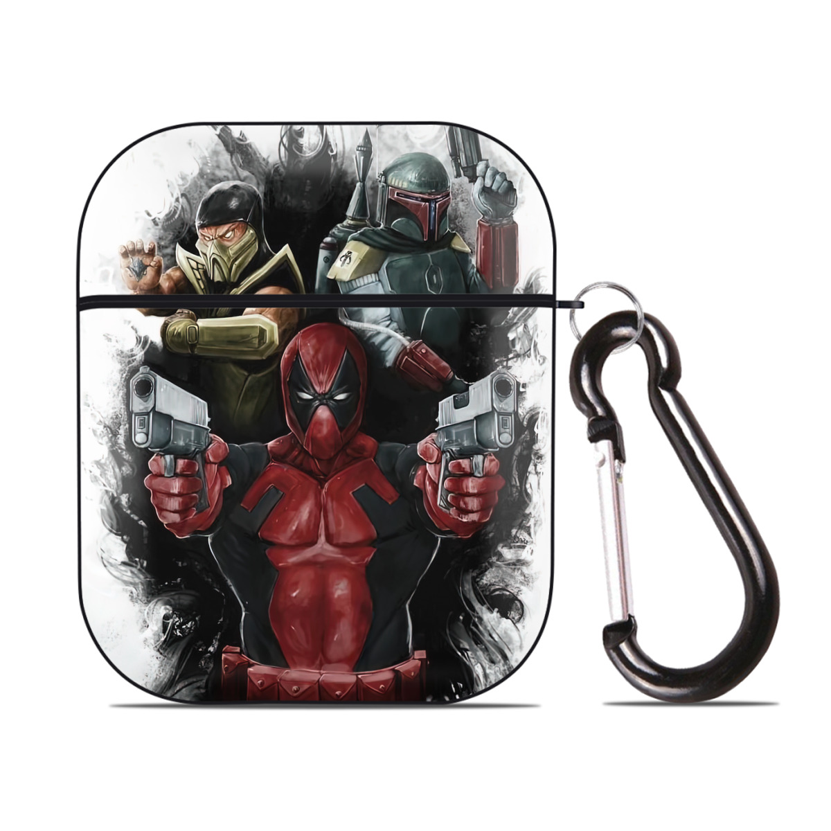 （画像用） Deadpool デッドプール AirPods 第2世代保護ケース ハードシェル ブラック 耐衝撃・防指紋・カラビナ付き