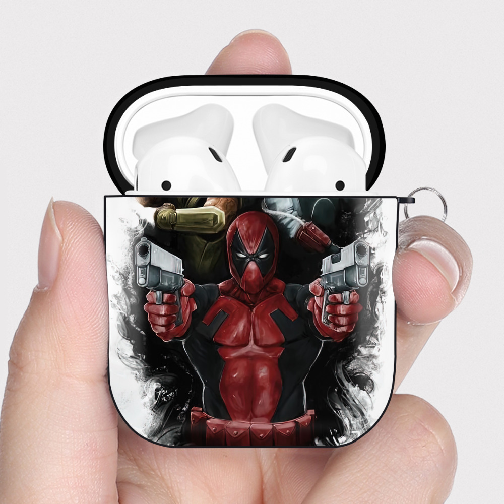 （画像用） Deadpool デッドプール AirPods 第2世代保護ケース ハードシェル ブラック 耐衝撃・防指紋・カラビナ付き
