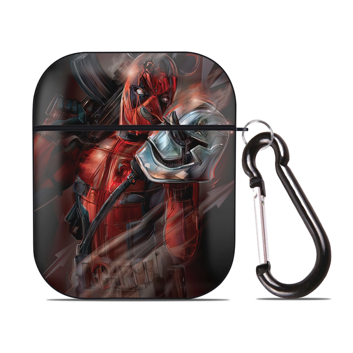 （画像用） Deadpool デッドプール AirPods 第2世代保護ケース ハードシェル ブラック 耐衝撃・防指紋・カラビナ付き