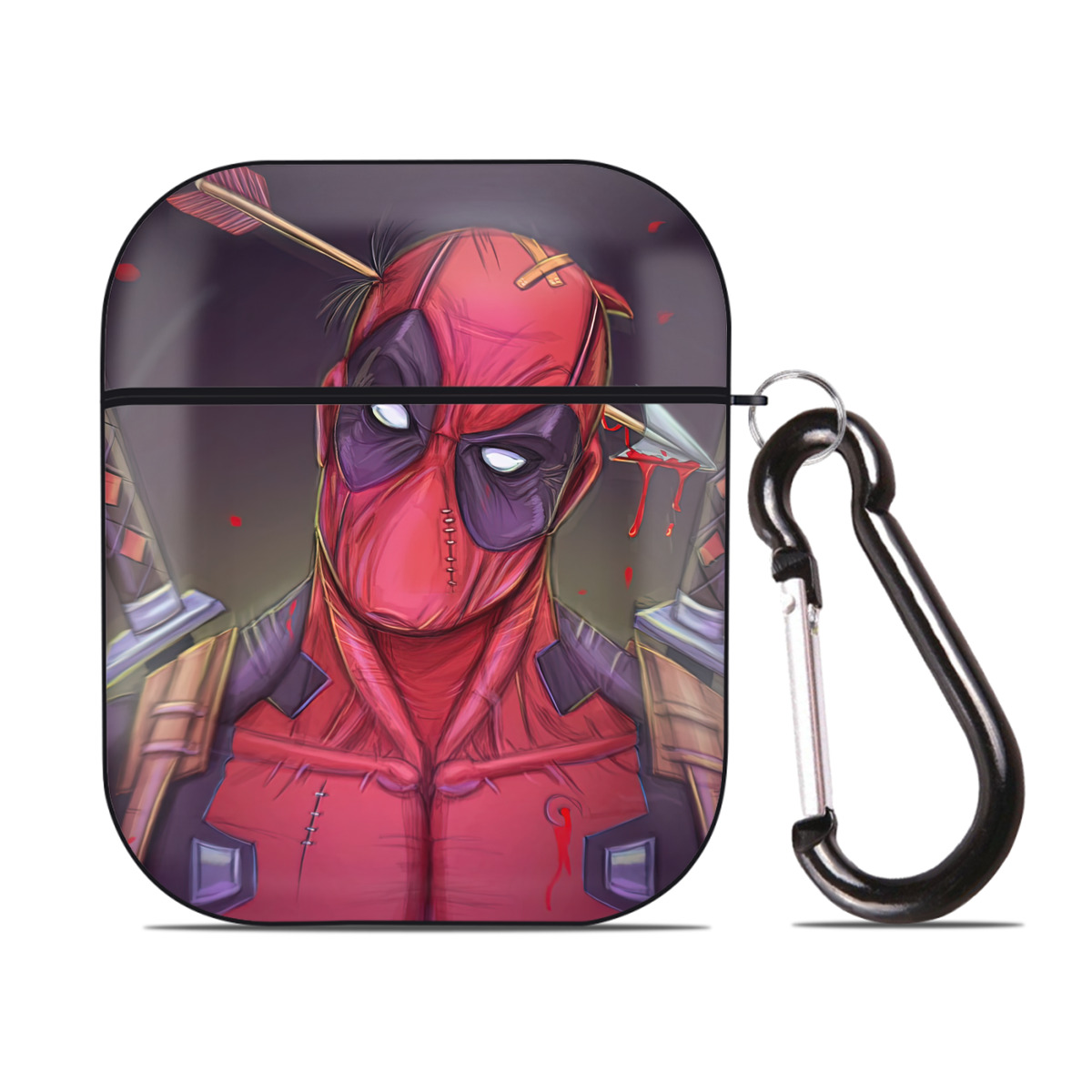 （画像用） Deadpool デッドプール AirPods 第2世代保護ケース ハードシェル ブラック 耐衝撃・防指紋・カラビナ付き