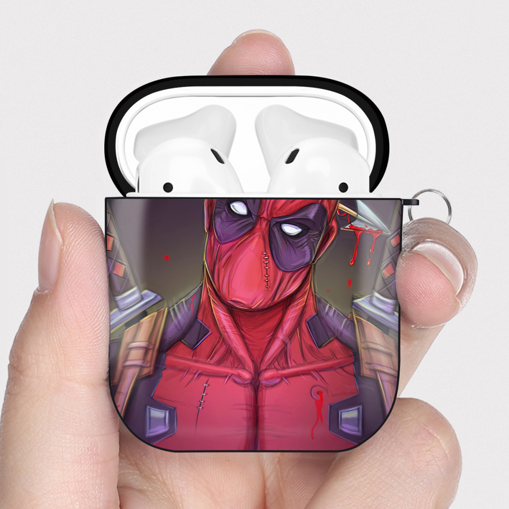 （画像用） Deadpool デッドプール AirPods 第2世代保護ケース ハードシェル ブラック 耐衝撃・防指紋・カラビナ付き