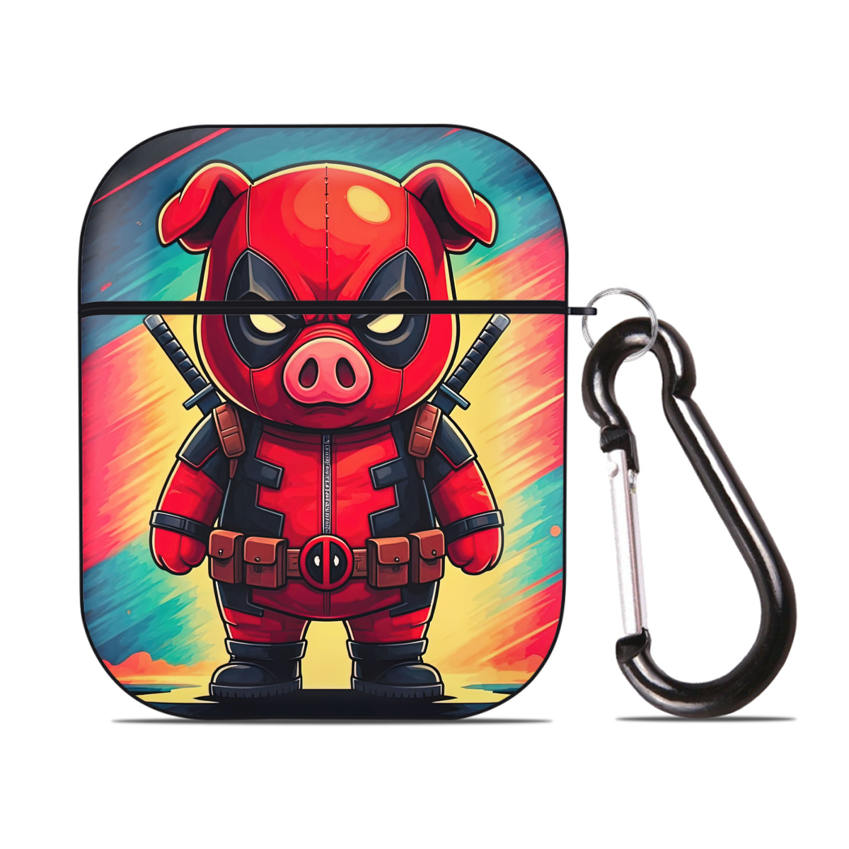 （画像用） Deadpool デッドプール AirPods 第2世代保護ケース ハードシェル ブラック 耐衝撃・防指紋・カラビナ付き