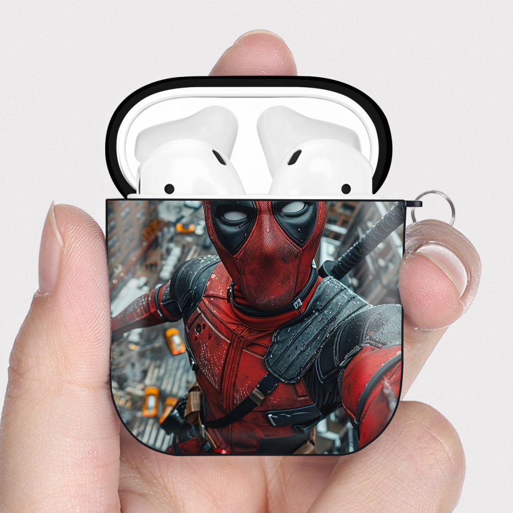 （画像用） Deadpool デッドプール AirPods 第2世代保護ケース ハードシェル ブラック 耐衝撃・防指紋・カラビナ付き