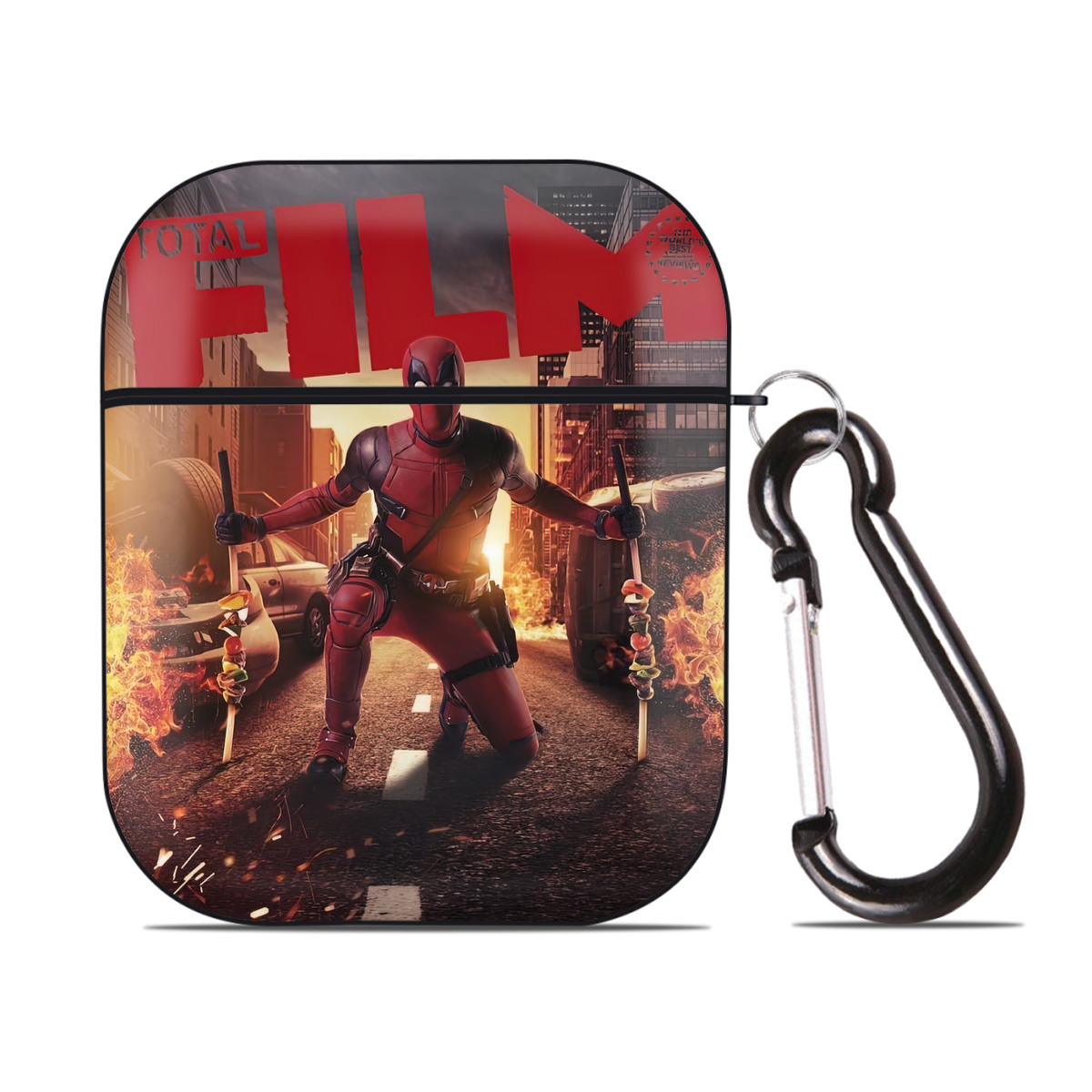 （画像用） Deadpool デッドプール AirPods 第2世代保護ケース ハードシェル ブラック 耐衝撃・防指紋・カラビナ付き