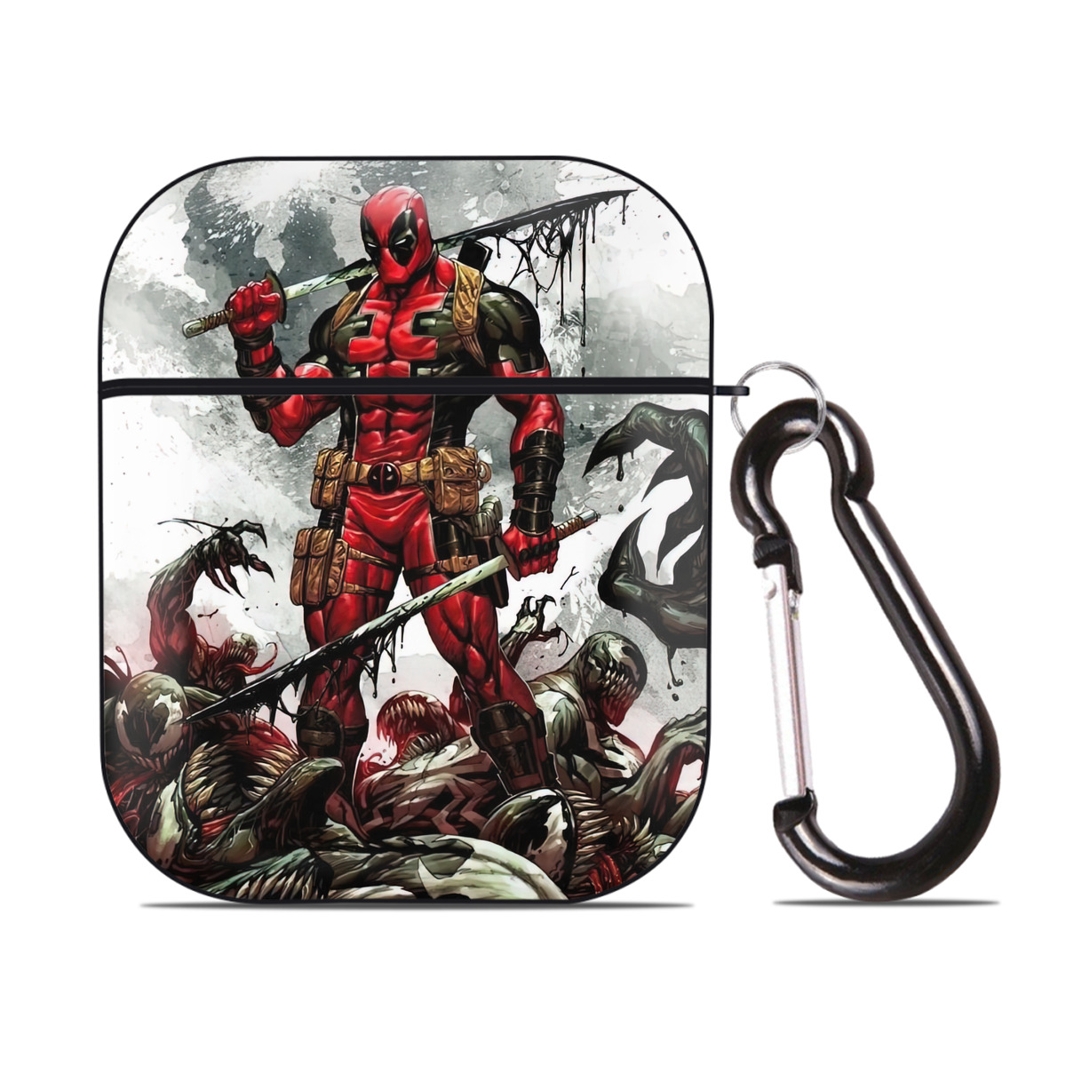 （画像用） Deadpool デッドプール AirPods 第2世代保護ケース ハードシェル ブラック 耐衝撃・防指紋・カラビナ付き