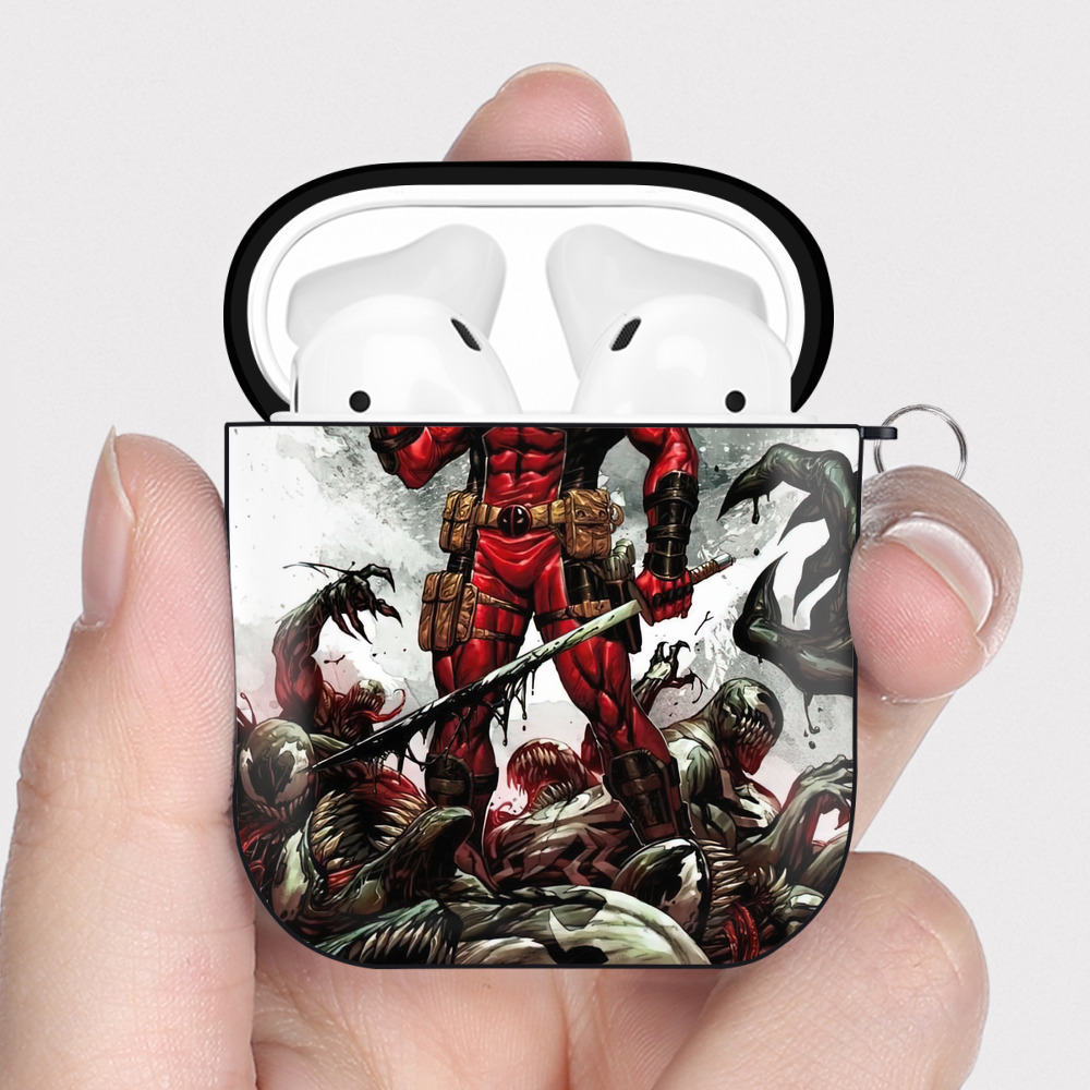 （画像用） Deadpool デッドプール AirPods 第2世代保護ケース ハードシェル ブラック 耐衝撃・防指紋・カラビナ付き