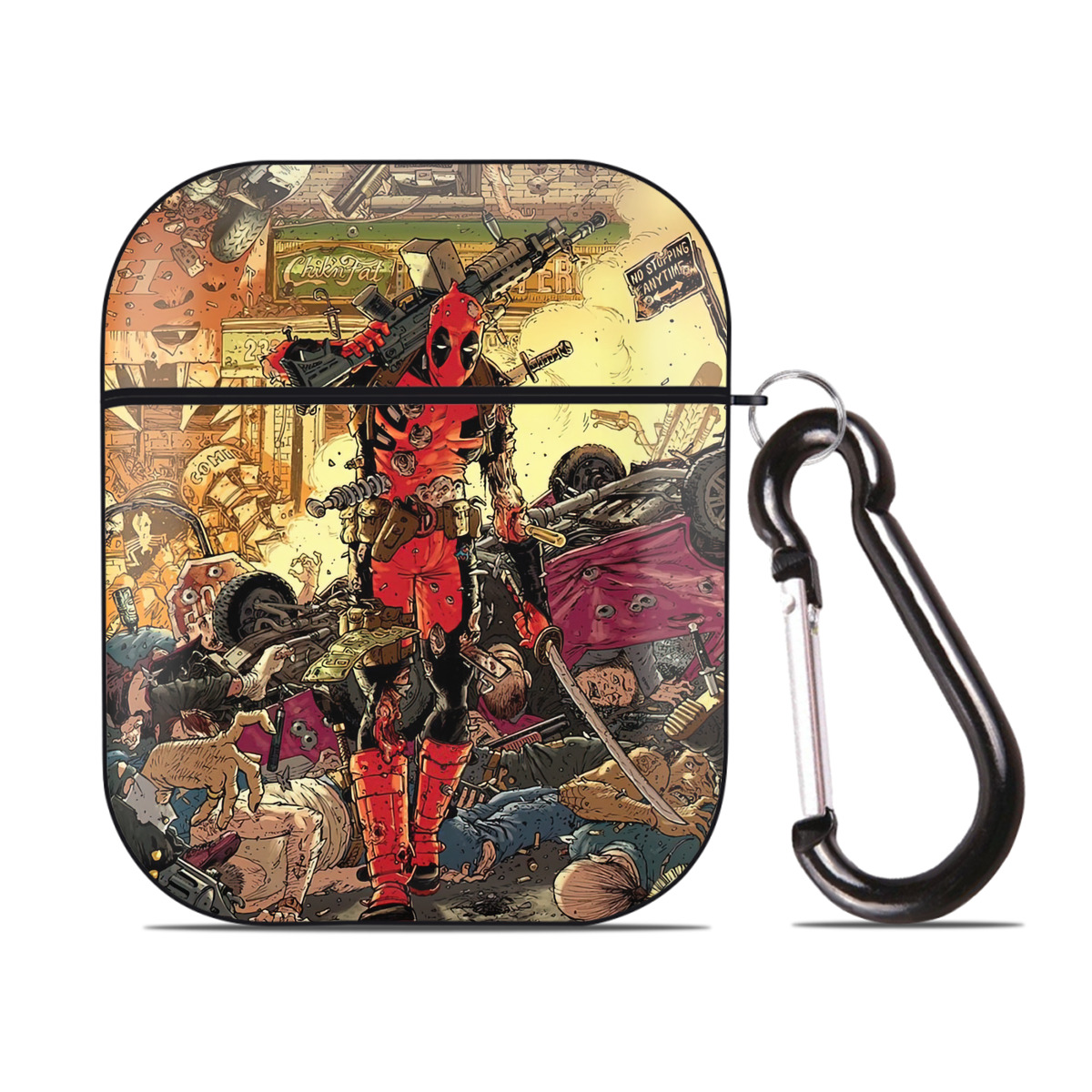 （画像用） Deadpool デッドプール AirPods 第2世代保護ケース ハードシェル ブラック 耐衝撃・防指紋・カラビナ付き