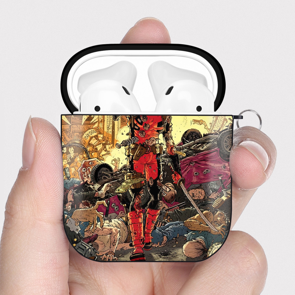 （画像用） Deadpool デッドプール AirPods 第2世代保護ケース ハードシェル ブラック 耐衝撃・防指紋・カラビナ付き