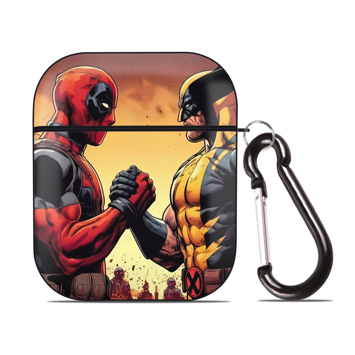 （画像用） Deadpool デッドプール AirPods 第2世代保護ケース ハードシェル ブラック 耐衝撃・防指紋・カラビナ付き