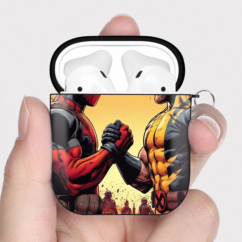 （画像用） Deadpool デッドプール AirPods 第2世代保護ケース ハードシェル ブラック 耐衝撃・防指紋・カラビナ付き