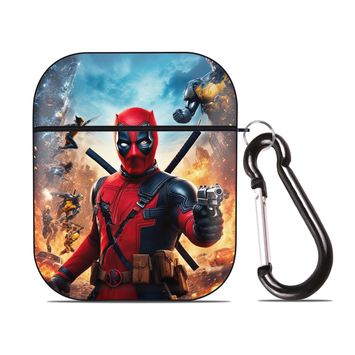 （画像用） Deadpool デッドプール AirPods 第2世代保護ケース ハードシェル ブラック 耐衝撃・防指紋・カラビナ付き
