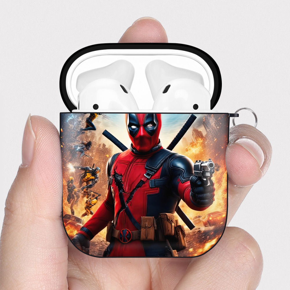 （画像用） Deadpool デッドプール AirPods 第2世代保護ケース ハードシェル ブラック 耐衝撃・防指紋・カラビナ付き