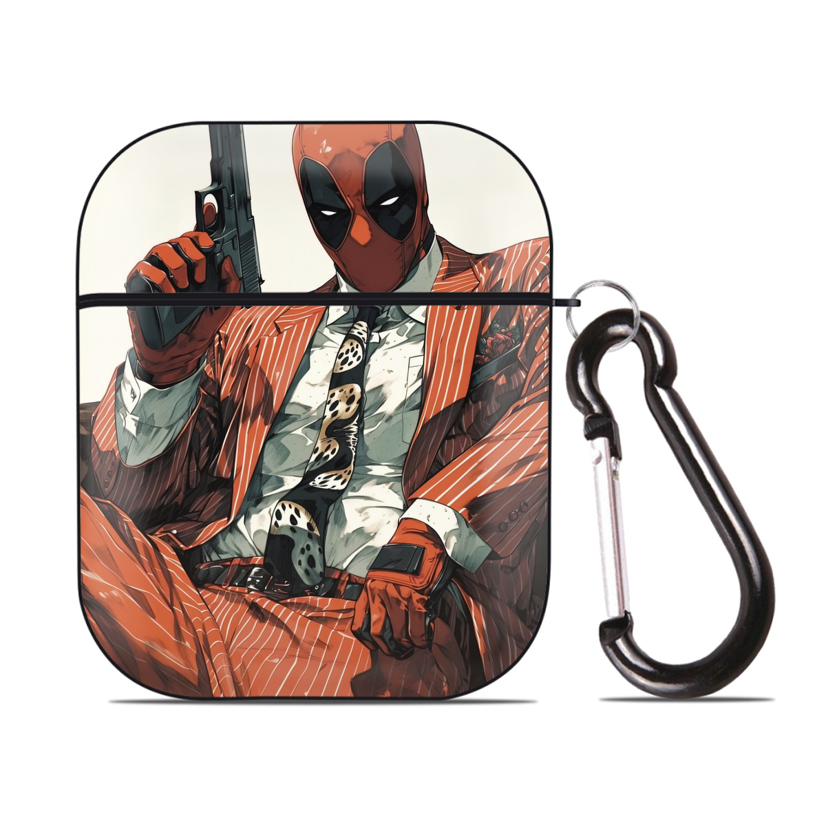 （画像用） Deadpool デッドプール AirPods 第2世代保護ケース ハードシェル ブラック 耐衝撃・防指紋・カラビナ付き