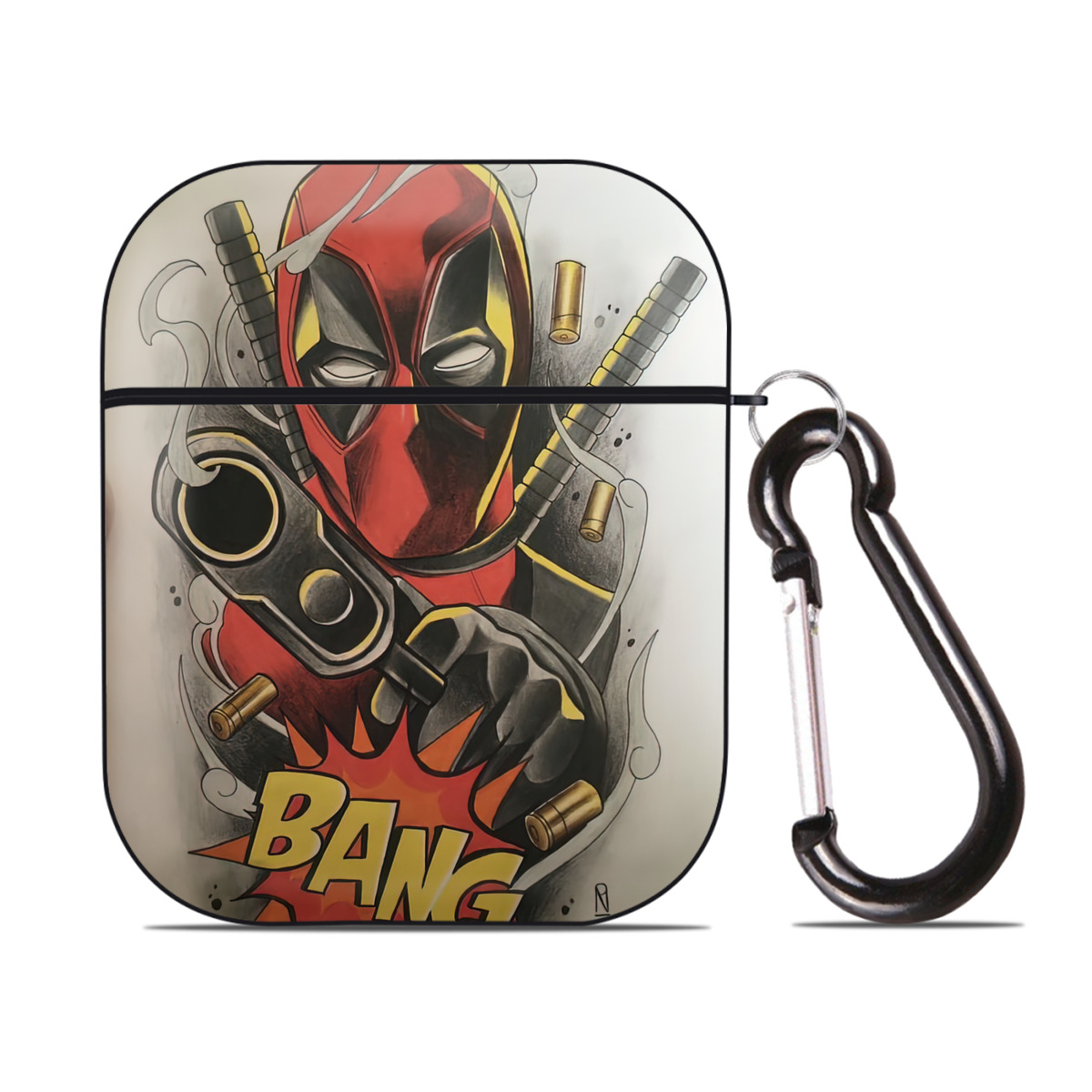 （画像用） Deadpool デッドプール AirPods 第2世代保護ケース ハードシェル ブラック 耐衝撃・防指紋・カラビナ付き