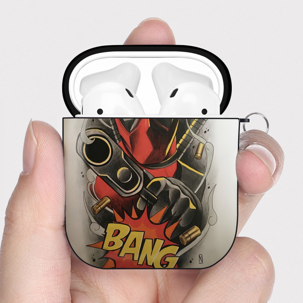 （画像用） Deadpool デッドプール AirPods 第2世代保護ケース ハードシェル ブラック 耐衝撃・防指紋・カラビナ付き