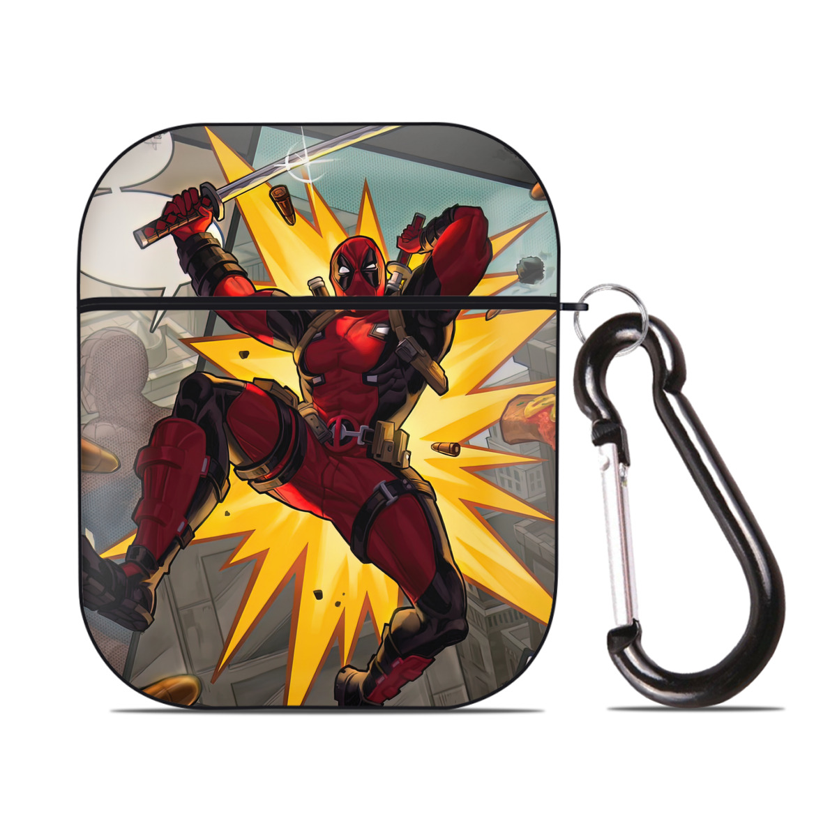 （画像用） Deadpool デッドプール AirPods 第2世代保護ケース ハードシェル ブラック 耐衝撃・防指紋・カラビナ付き
