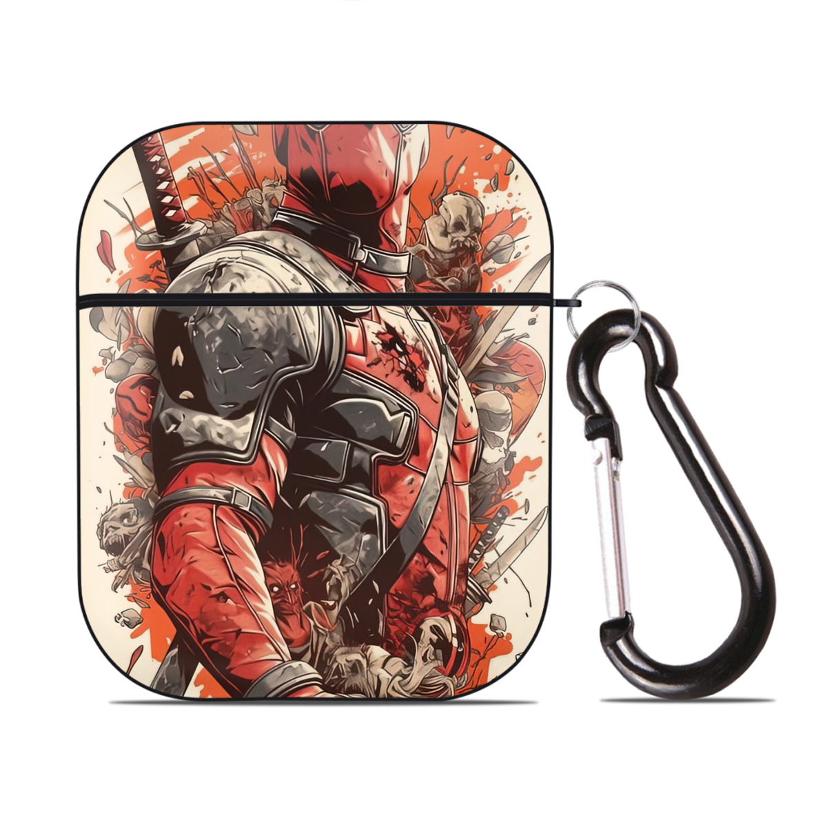 （画像用） Deadpool デッドプール AirPods 第2世代保護ケース ハードシェル ブラック 耐衝撃・防指紋・カラビナ付き