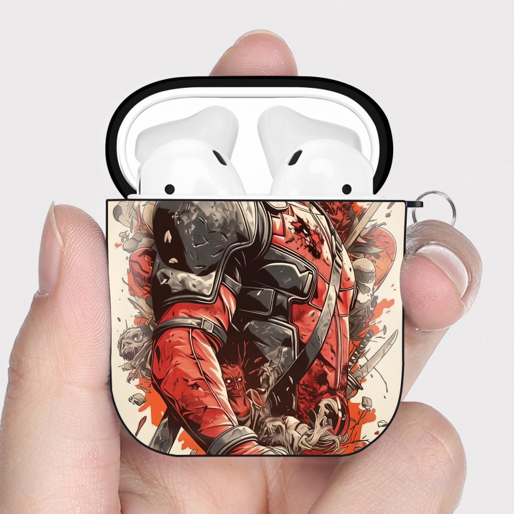 （画像用） Deadpool デッドプール AirPods 第2世代保護ケース ハードシェル ブラック 耐衝撃・防指紋・カラビナ付き