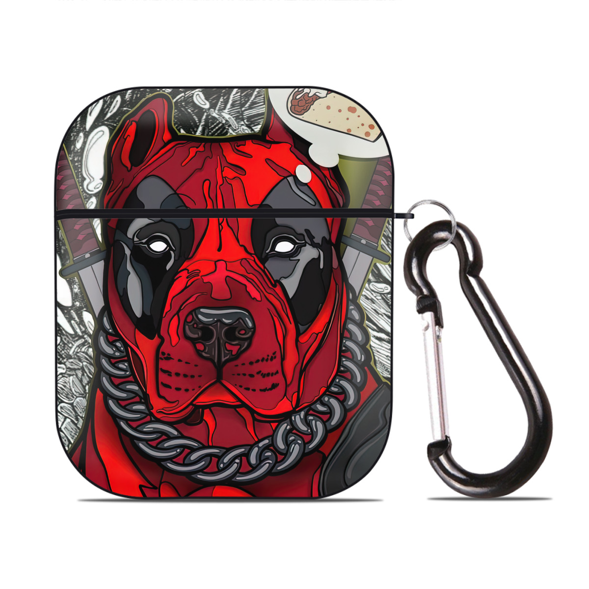 （画像用） Deadpool デッドプール AirPods 第2世代保護ケース ハードシェル ブラック 耐衝撃・防指紋・カラビナ付き