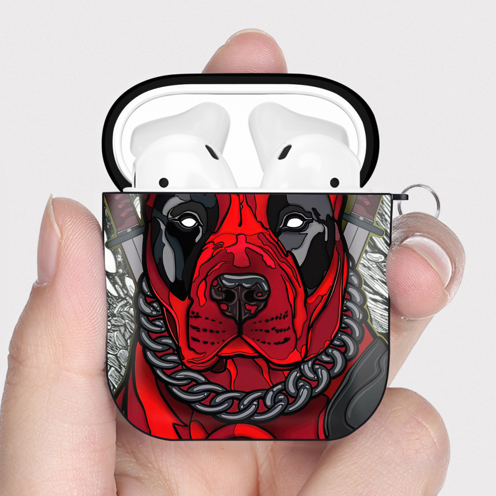（画像用） Deadpool デッドプール AirPods 第2世代保護ケース ハードシェル ブラック 耐衝撃・防指紋・カラビナ付き