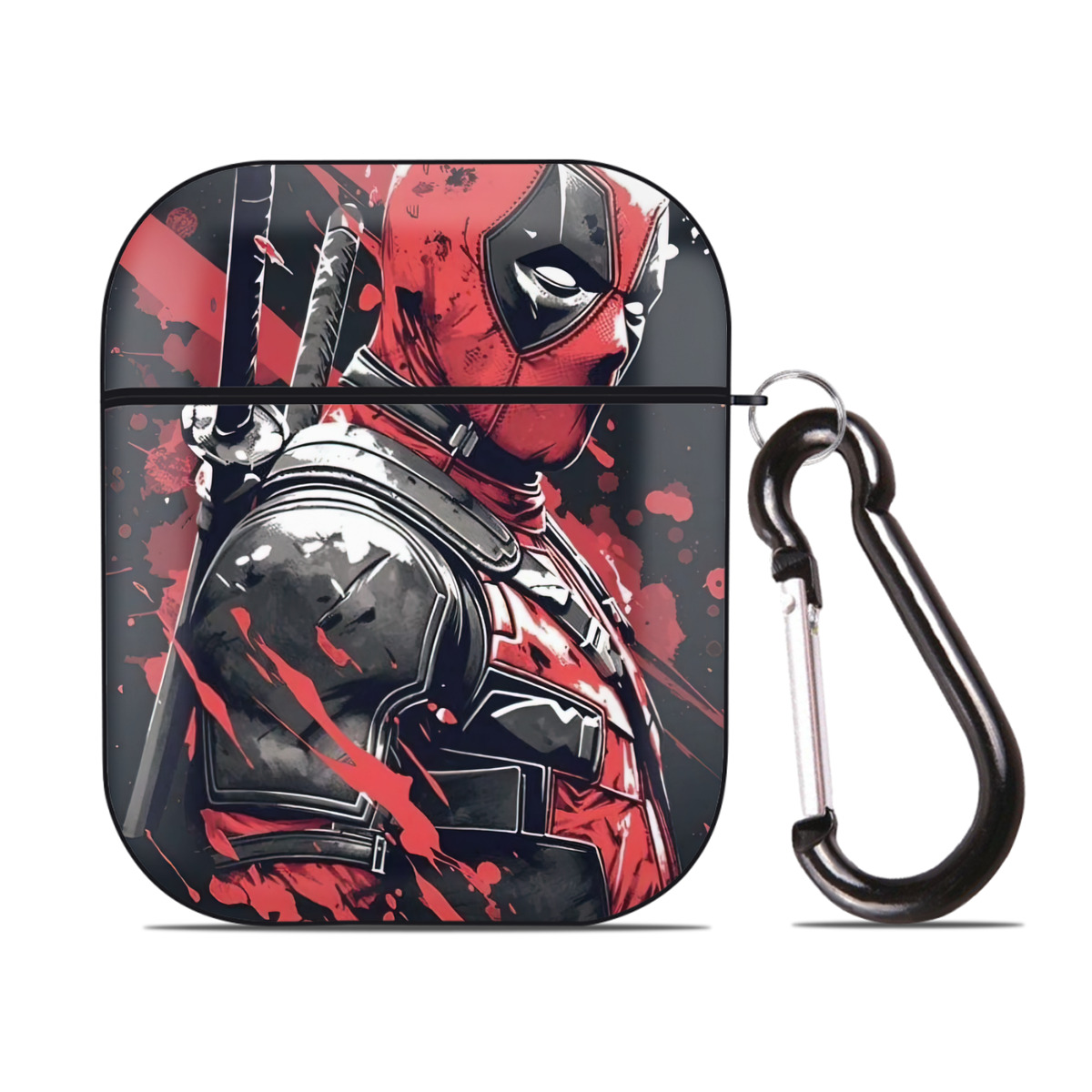 （画像用） Deadpool デッドプール AirPods 第2世代保護ケース ハードシェル ブラック 耐衝撃・防指紋・カラビナ付き