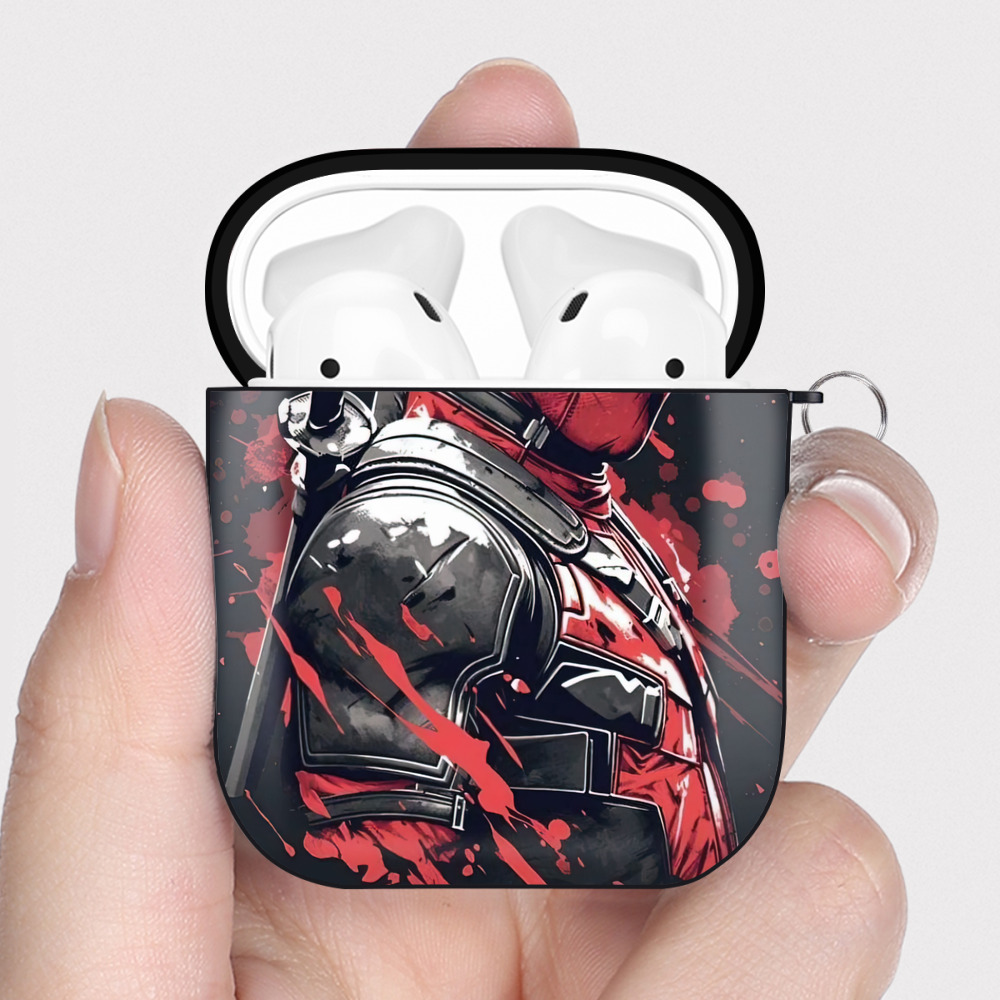 （画像用） Deadpool デッドプール AirPods 第2世代保護ケース ハードシェル ブラック 耐衝撃・防指紋・カラビナ付き