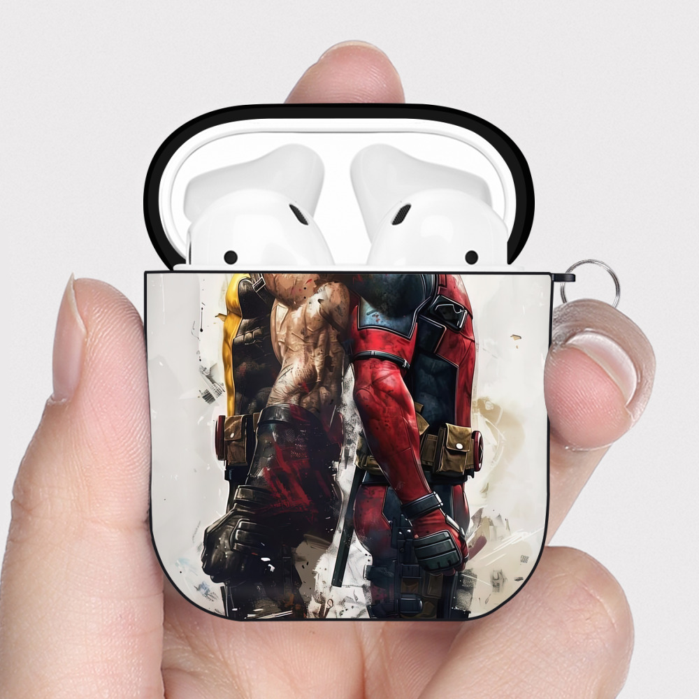 （画像用） Deadpool デッドプール AirPods 第2世代保護ケース ハードシェル ブラック 耐衝撃・防指紋・カラビナ付き