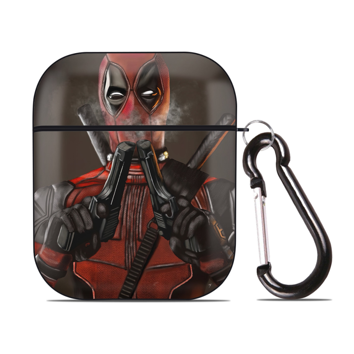 （画像用） Deadpool デッドプール AirPods 第2世代保護ケース ハードシェル ブラック 耐衝撃・防指紋・カラビナ付き