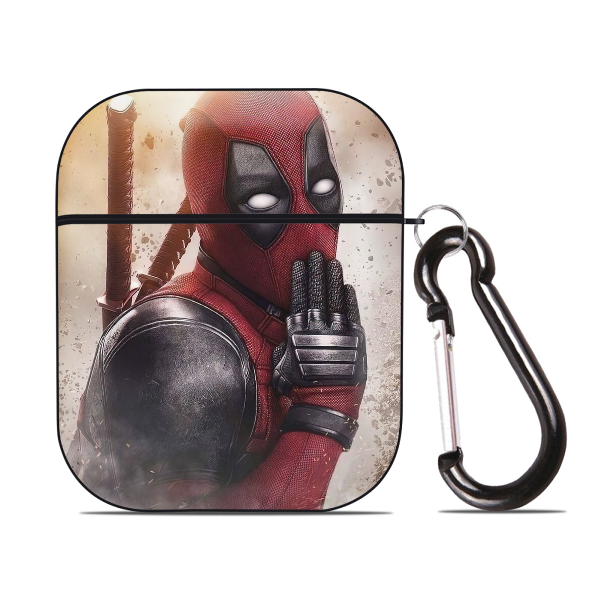（画像用） Deadpool デッドプール AirPods 第2世代保護ケース ハードシェル ブラック 耐衝撃・防指紋・カラビナ付き