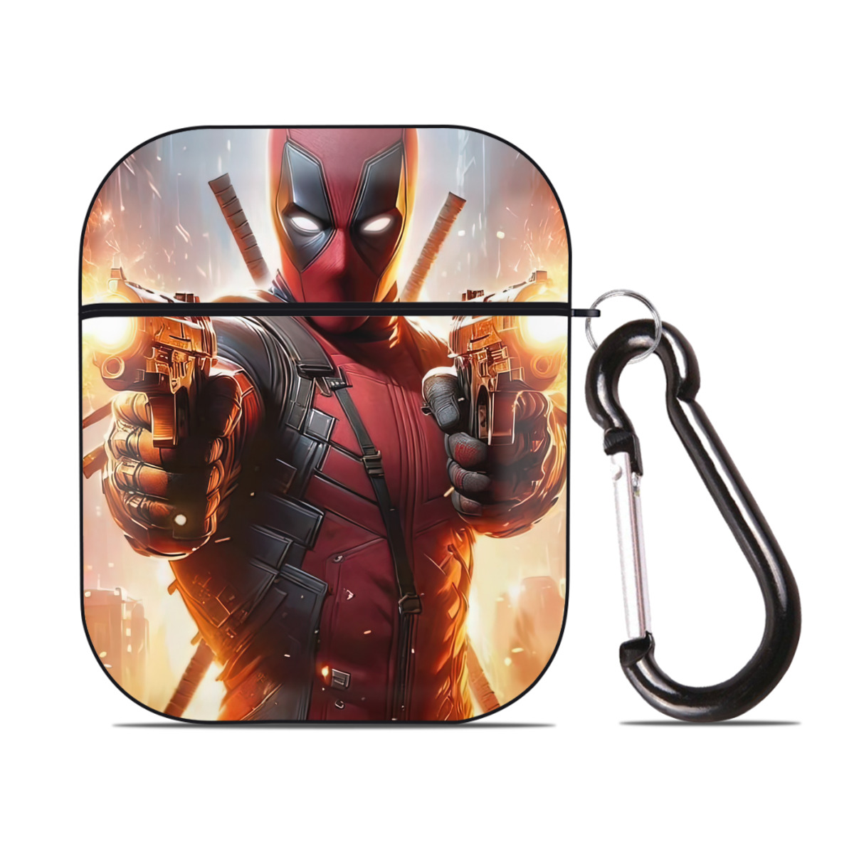 （画像用） Deadpool デッドプール AirPods 第2世代保護ケース ハードシェル ブラック 耐衝撃・防指紋・カラビナ付き