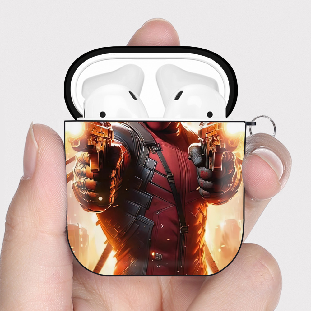 （画像用） Deadpool デッドプール AirPods 第2世代保護ケース ハードシェル ブラック 耐衝撃・防指紋・カラビナ付き