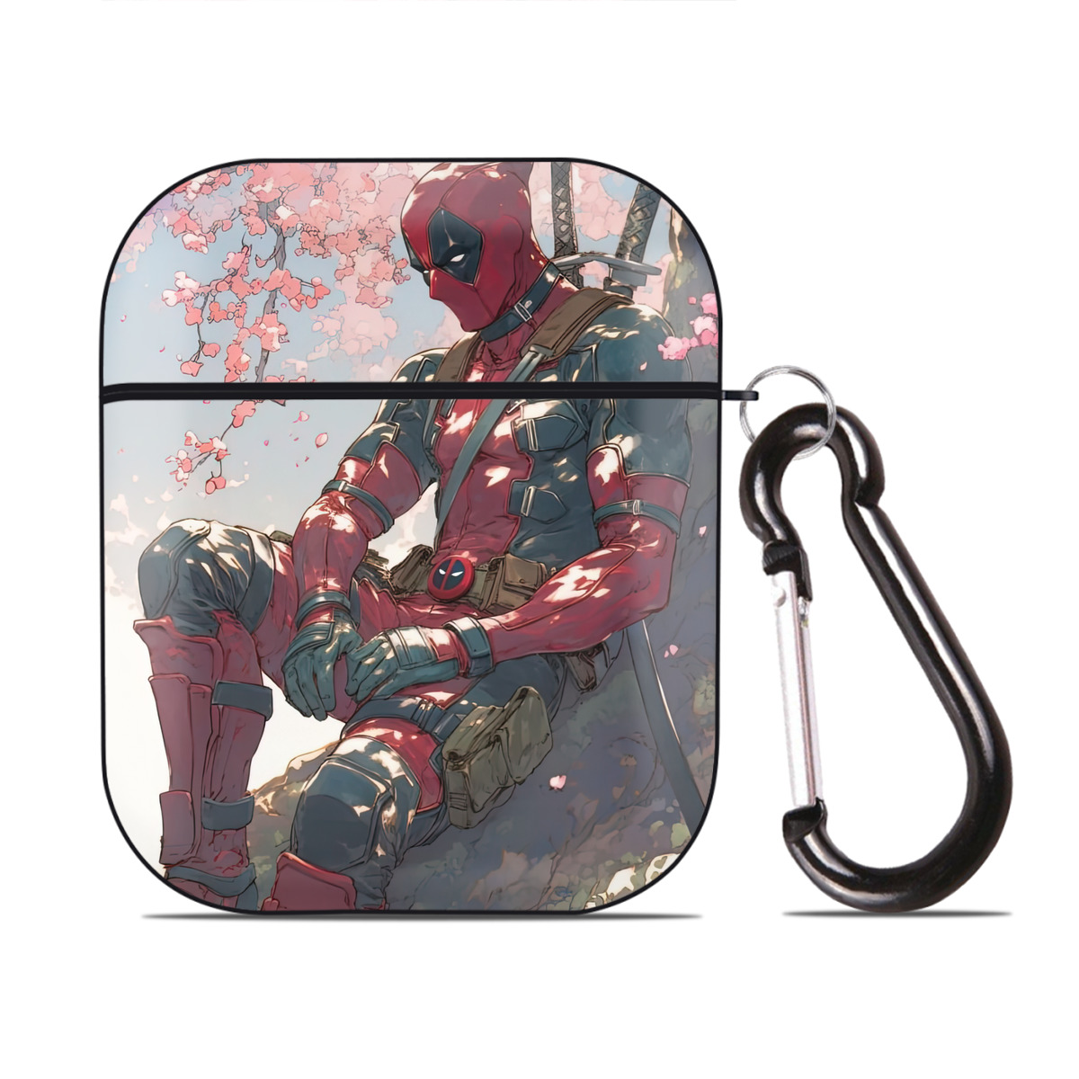 （画像用） Deadpool デッドプール AirPods 第2世代保護ケース ハードシェル ブラック 耐衝撃・防指紋・カラビナ付き