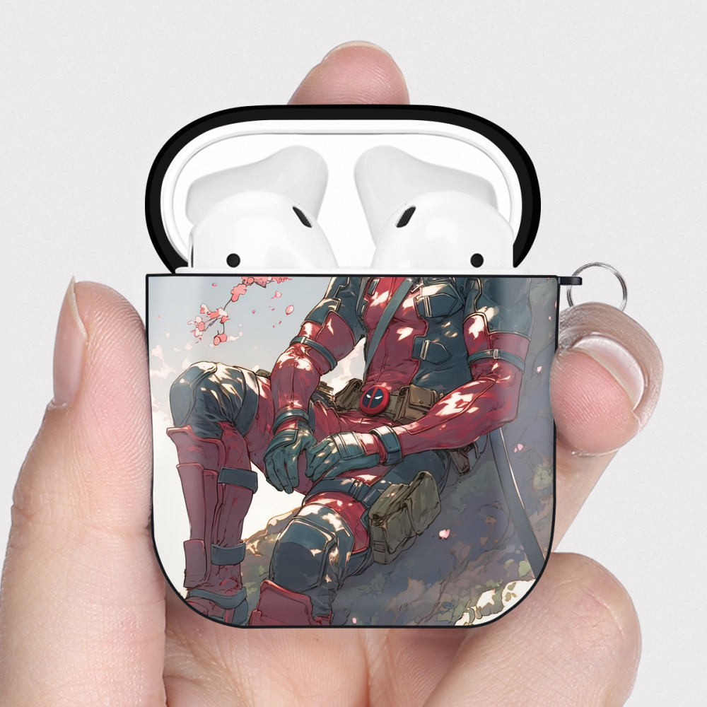 （画像用） Deadpool デッドプール AirPods 第2世代保護ケース ハードシェル ブラック 耐衝撃・防指紋・カラビナ付き