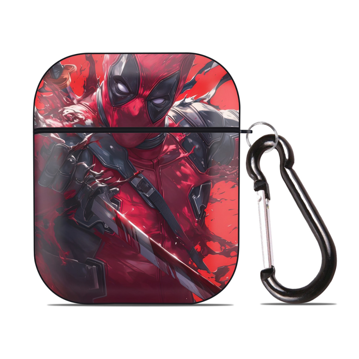（画像用） Deadpool デッドプール AirPods 第2世代保護ケース ハードシェル ブラック 耐衝撃・防指紋・カラビナ付き