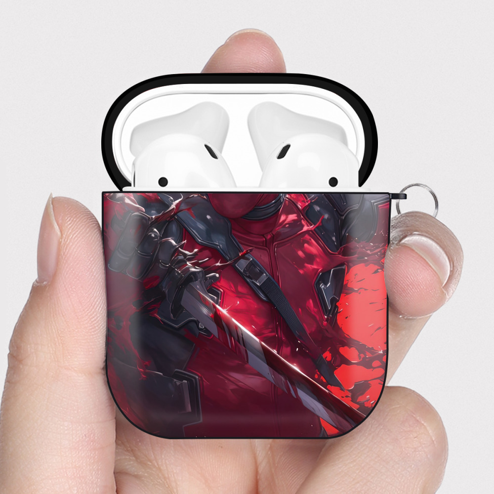（画像用） Deadpool デッドプール AirPods 第2世代保護ケース ハードシェル ブラック 耐衝撃・防指紋・カラビナ付き