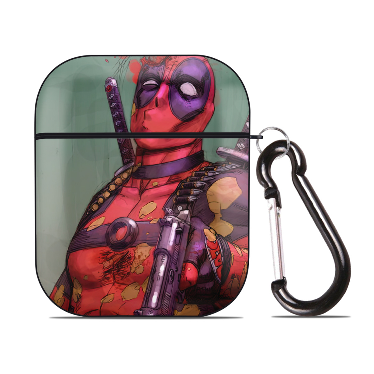（画像用） Deadpool デッドプール AirPods 第2世代保護ケース ハードシェル ブラック 耐衝撃・防指紋・カラビナ付き