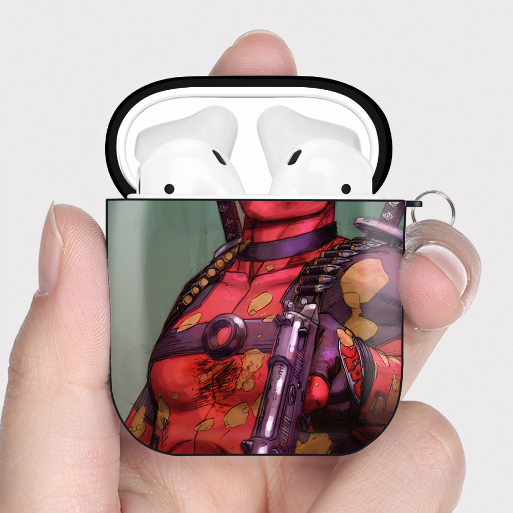 （画像用） Deadpool デッドプール AirPods 第2世代保護ケース ハードシェル ブラック 耐衝撃・防指紋・カラビナ付き