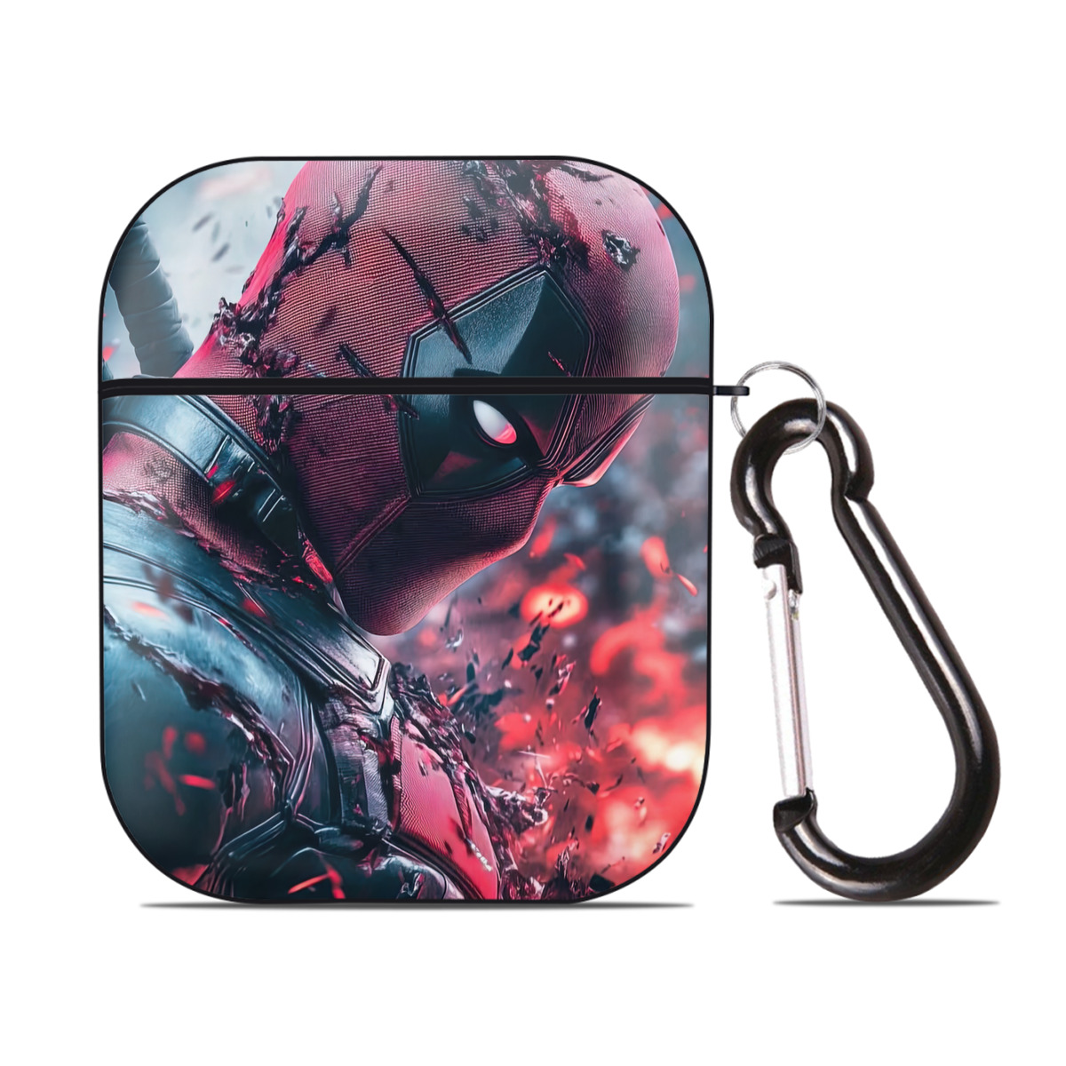 （画像用） Deadpool デッドプール AirPods 第2世代保護ケース ハードシェル ブラック 耐衝撃・防指紋・カラビナ付き