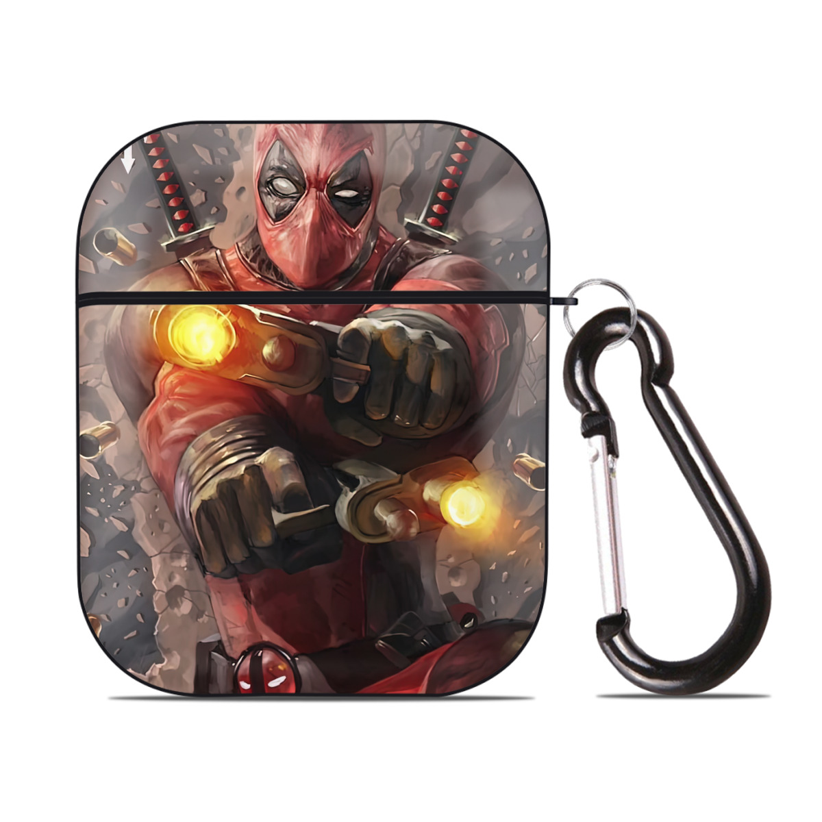 （画像用） Deadpool デッドプール AirPods 第2世代保護ケース ハードシェル ブラック 耐衝撃・防指紋・カラビナ付き
