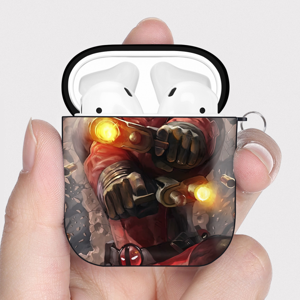 （画像用） Deadpool デッドプール AirPods 第2世代保護ケース ハードシェル ブラック 耐衝撃・防指紋・カラビナ付き