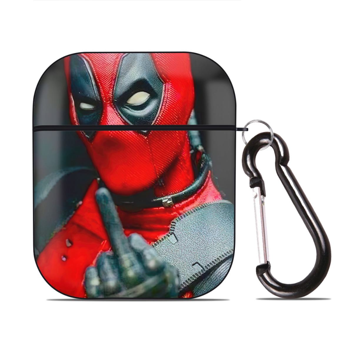 （画像用） Deadpool デッドプール AirPods 第2世代保護ケース ハードシェル ブラック 耐衝撃・防指紋・カラビナ付き