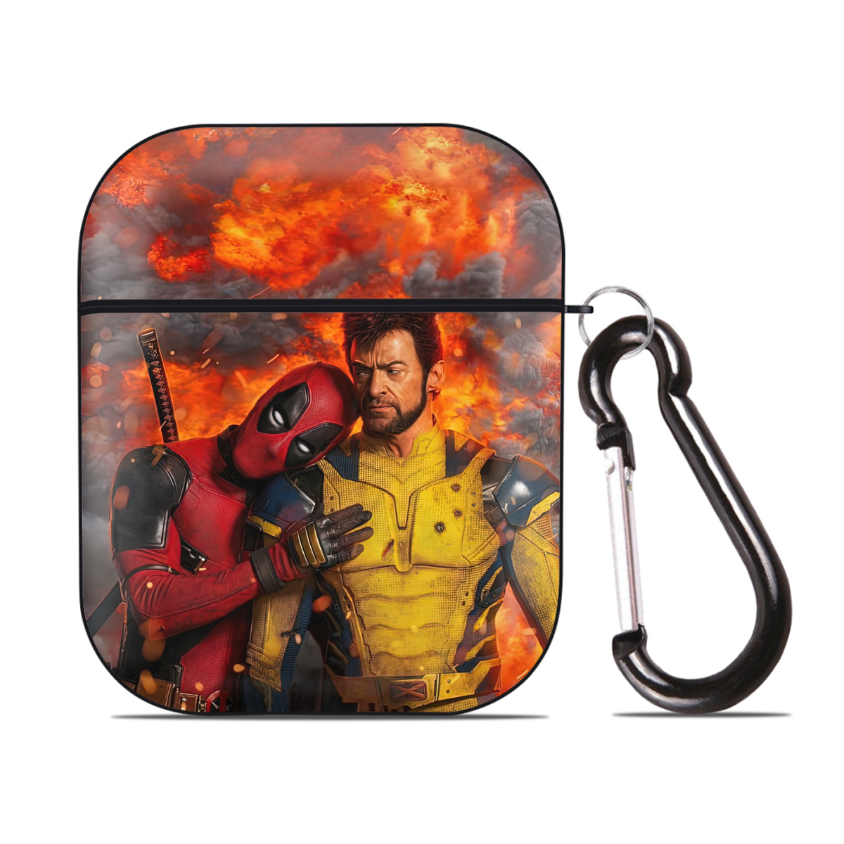 （画像用） Deadpool デッドプール AirPods 第2世代保護ケース ハードシェル ブラック 耐衝撃・防指紋・カラビナ付き